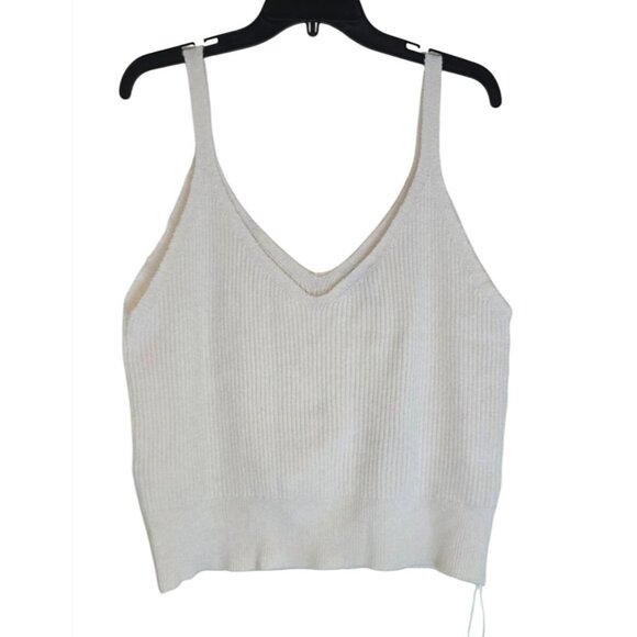 Worthington Womens Ribbed Knit Ivory V-Neck Tank Top XL - Picture 1 of 4